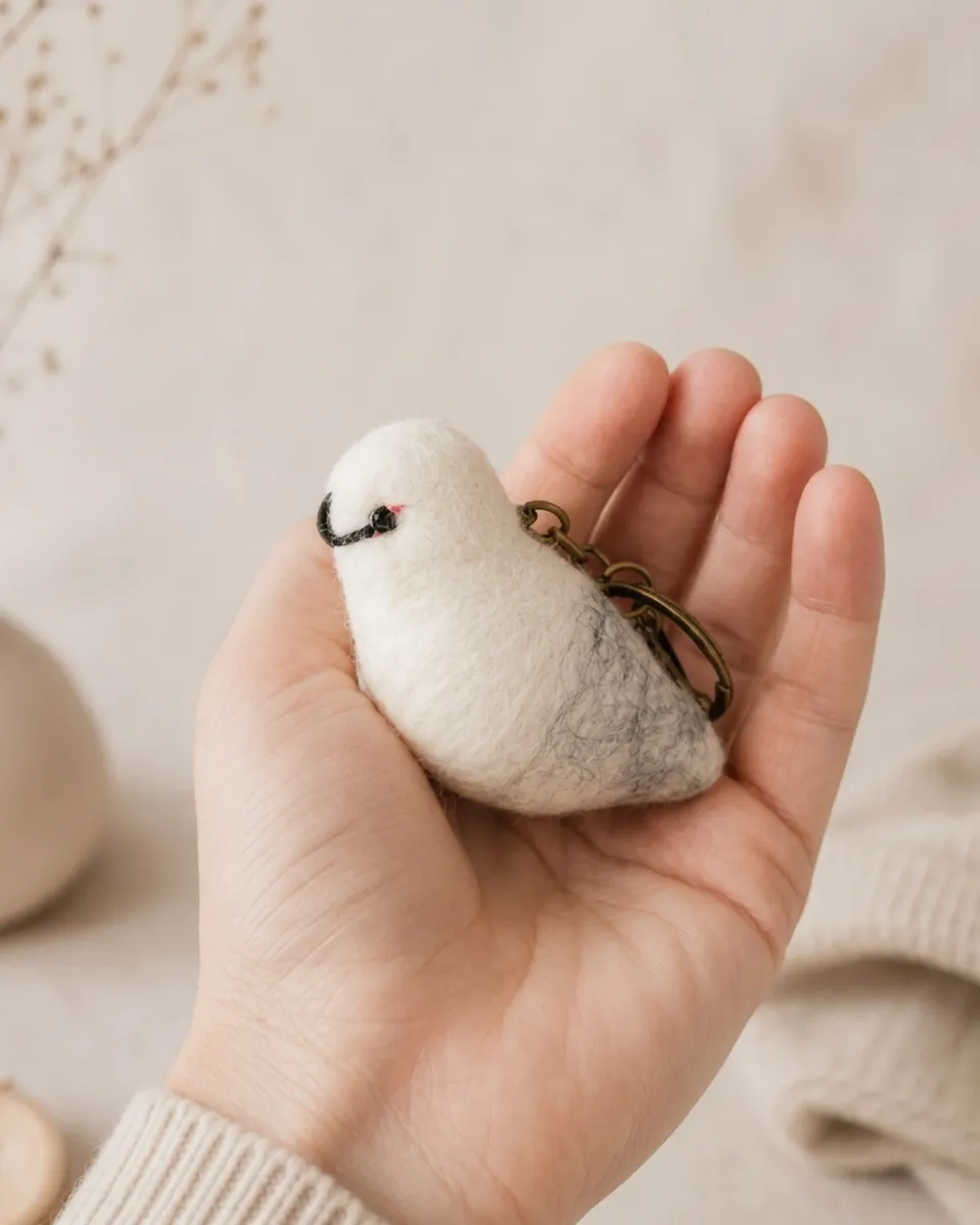Handmade AWEBO wool bird bag charm from Norway.