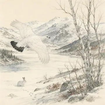 AREBE flying low over a snowy valley.